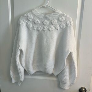 Forever 21 White Floral-Appliqué Knit Sweater